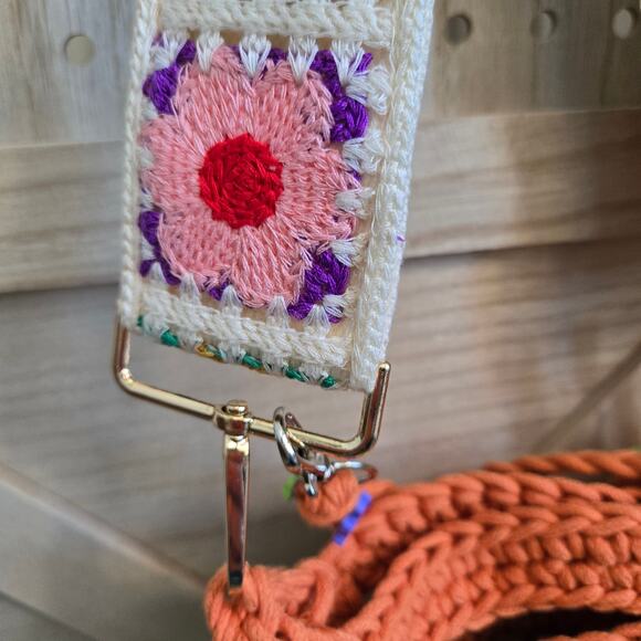 FLR PWR Transformed Macrame Crossbody bag guitar strap Small orange green Red - Picture 10 of 16